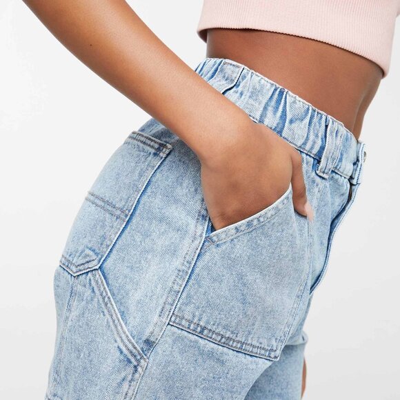 NWOT JEAN High Rise Denim Carpenter Shorts with elastic back waist Sz M - Picture 4 of 11